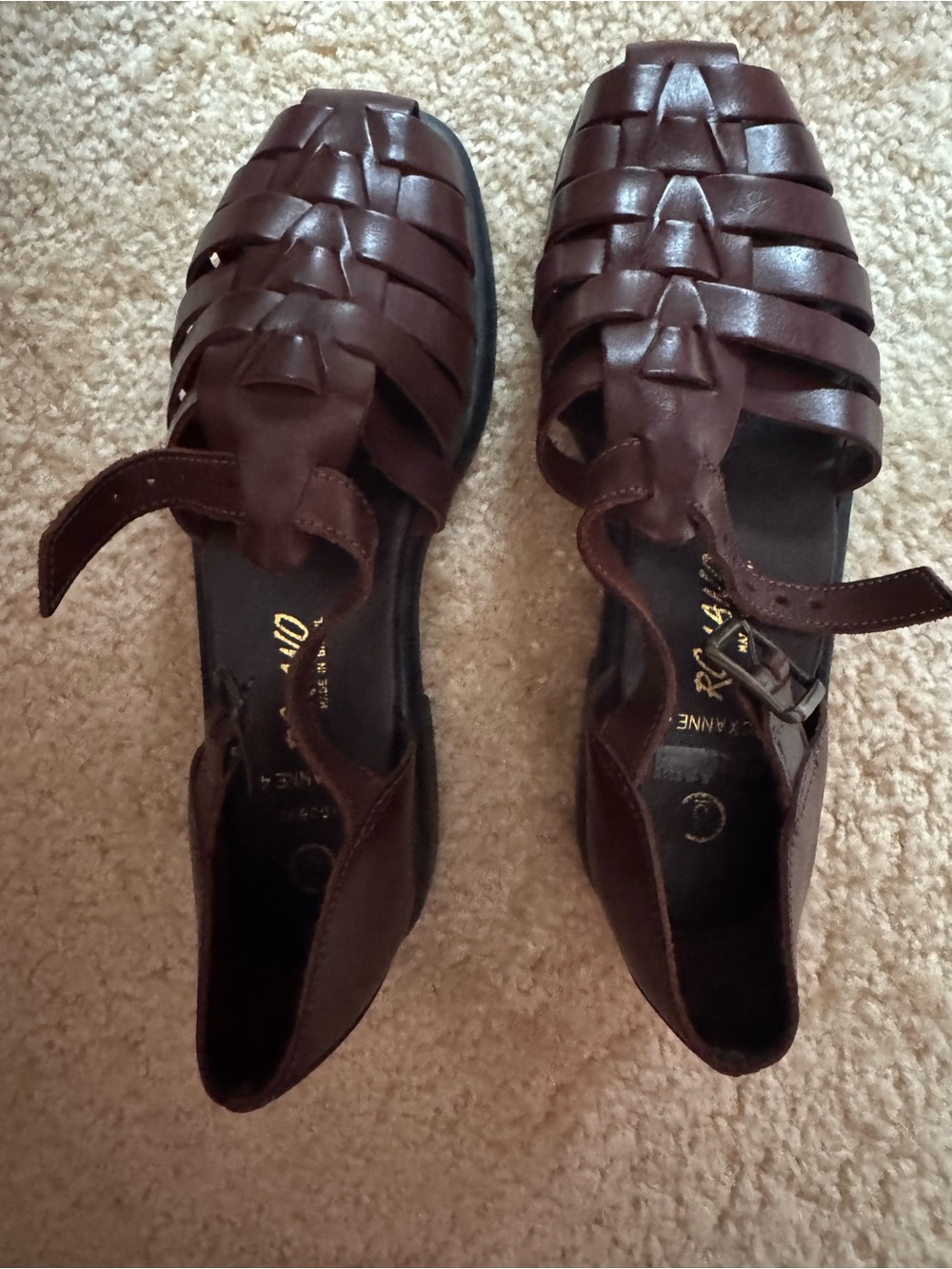 Romano Roxanne Leather Fisherman Huarache Brown Woven Leather Sandals for Women